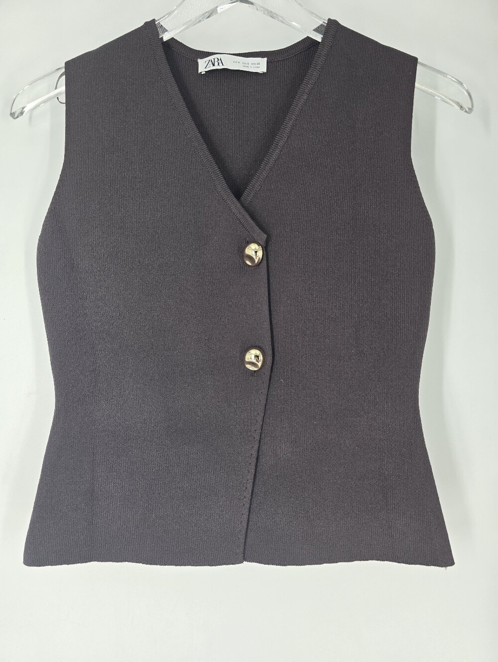 Zara Brown Stretch Fitted Sleeveless Vest Size S